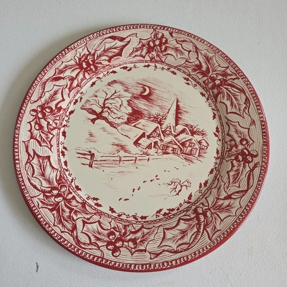 Vintage Christmas Church Tin Plate Restoration Hardware Decorative Red White 03